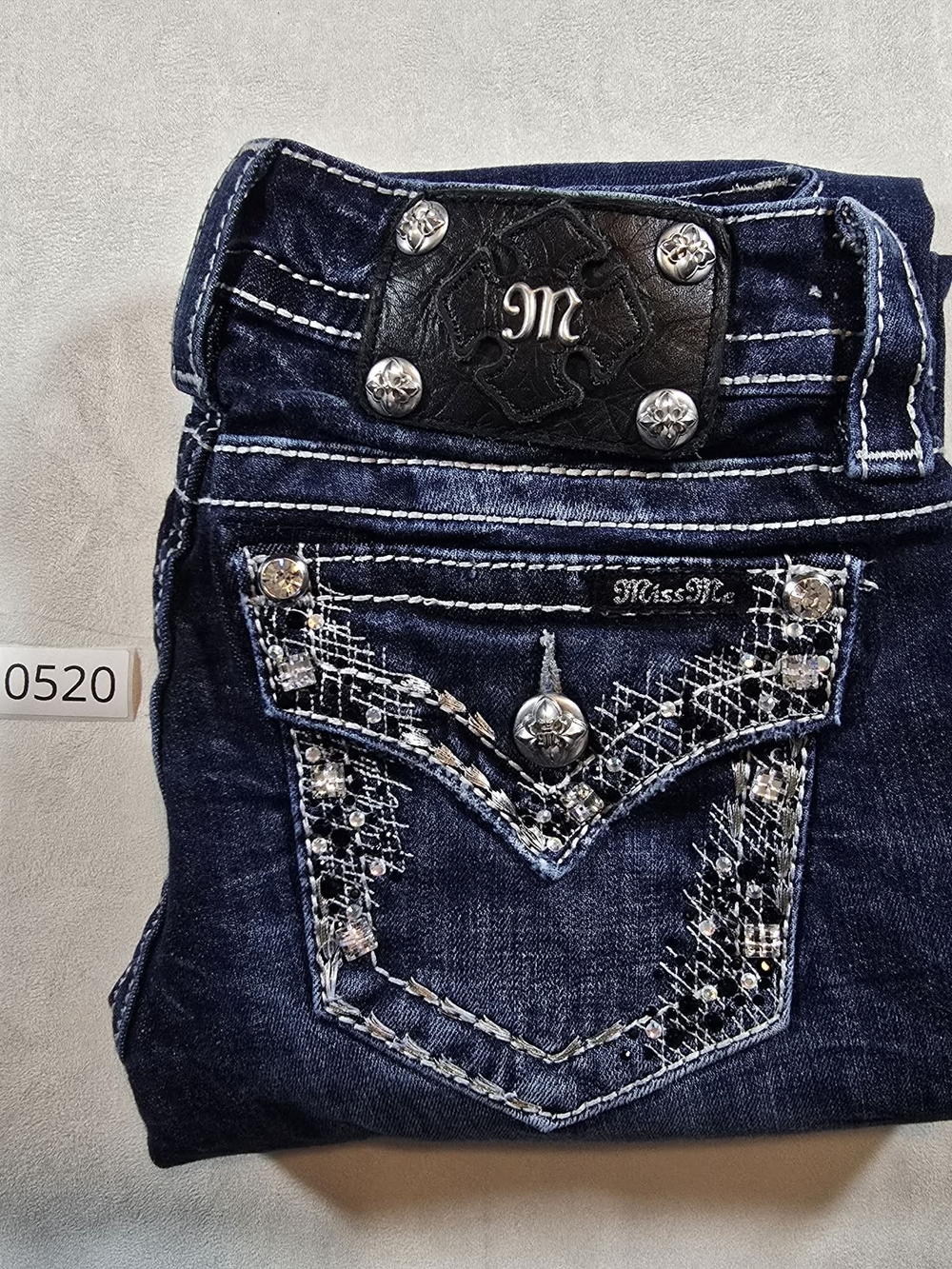 Miss Me Signature Skinny Jeans Dark Wash Embellished Rhinestone Size 25